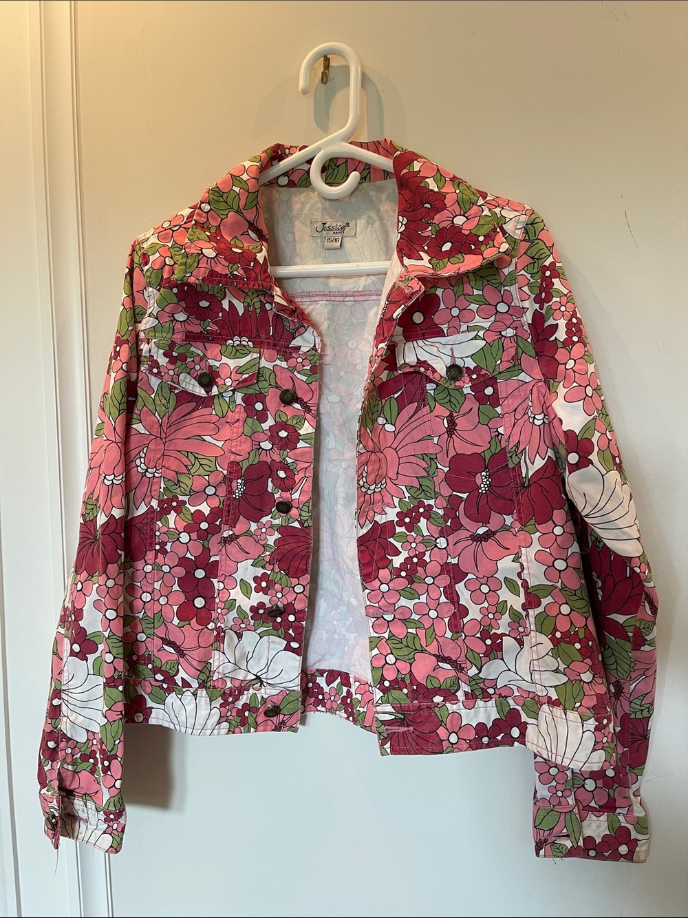 Jessica London Pink Multi Floral Jean Jacket